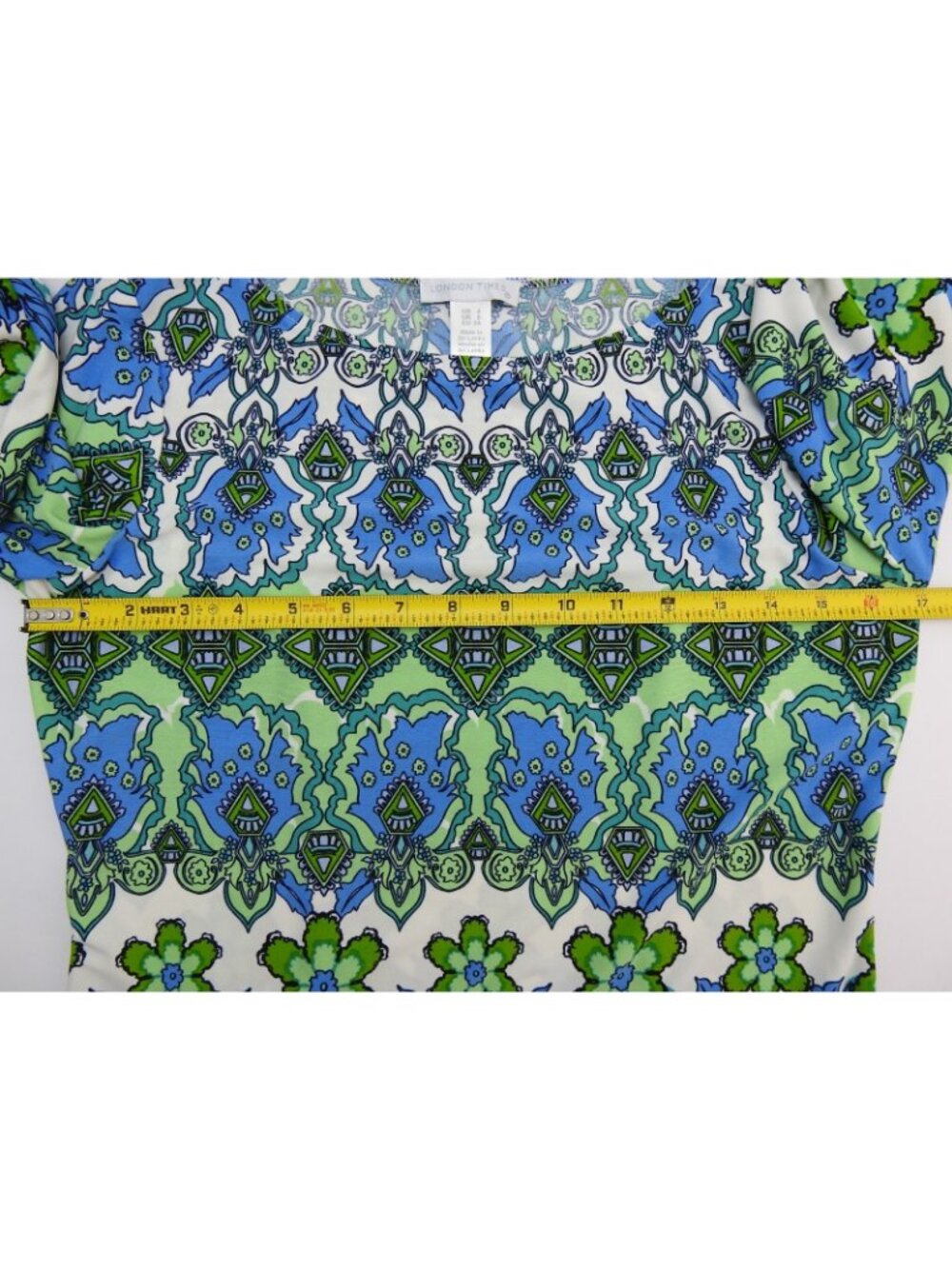 London Times Blue Green Geometric Floral Sheath Dress Women's US 4 - Picture 6 of 7